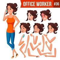 Office Worker Vector. Woman. Modern Employee, Laborer. Business Worker. Face Emotions, Various Gestures. Animation Creation Set. Isolated Cartoon Character Illustration vector