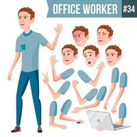 Office Worker Vector. Face Emotions, Various Gestures. Animation. Business Worker. Career. Professional Workman, Officer, Clerk. Flat Cartoon Illustration vector