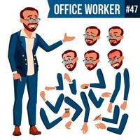 Office Worker Vector. Turkish. Turk. Face Emotions, Various Gestures. Animation Creation Set. Business Human. Smiling Manager, Servant, Workman, Officer. Flat Character Illustration vector