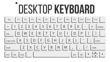 Keyboard Isolated Vector. Layout Template. Classic Keyboard. White Buttons. Computer Desktop. Electronic Device. Isolated On White Realistic Illustration vector