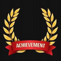 Gold Laurel Vector. Set Shine Wreath Award Design. Red Ribbon. Place For Text vector