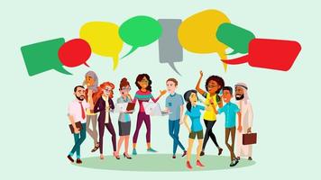 People Group Chat Vector. Businesspeople Discussing. Brainstorming. Talking Communication. Speech Bubbles. Illustration vector
