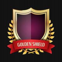 Golden Shield With Laurel Wreath And Red Ribbon vector