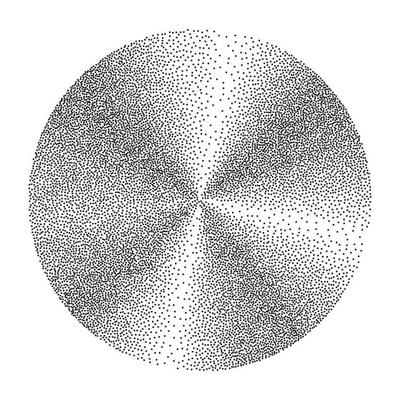 Abstract Geometric Shape Vector. Black Dotted Round Circle. Film Grain, Noise, Grunge Texture. Halftone Background. Vintage Dotwork Engraving Vector Illustration.