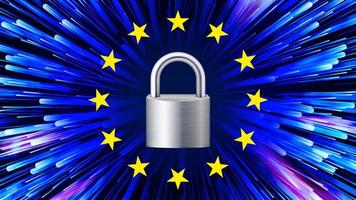 vector de fondo gdpr. candado. estrellas. banner web de seguridad. matriz azul. regulación de internet. ilustración