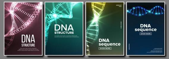 Dna Poster Set Vector. Genetic Molecule. Abstract Helix. Clone Atom. Mutation Test. Futuristic Code. Science Background. Biochemistry Flyer. Illustration vector