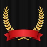 Gold Laurel Vector. Shine Wreath Award Design. Red Ribbon. Place For Text vector