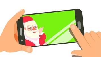 Smart Phone With Cute Santa Vector. Merry Christmas And Happy New Year. Shopping Sale Concept. Isolated Illustration vector