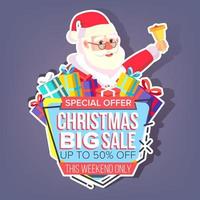 Christmas Big Sale Sticker Vector. Santa Claus. Cartoon. Seasonal Sale Banner Tag. Isolated Illustration vector