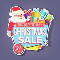 Christmas Sale Sticker Vector. Santa Claus. Up To 50 Percent Off Holiday Badges. Cheap Sign. Isolated Illustration vector