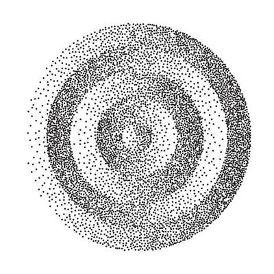 Abstract Geometric Shape Vector. Black Dotted Round Circle. Film Grain, Noise, Grunge Texture. Halftone Background. Vector Illustration.