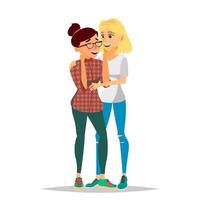 Lesbian Female Couple Vector. Romantic Homosexual Relationship. LGBT. LGBTQ. Isolated Flat Cartoon Character Illustration vector