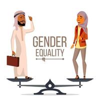 Gender Equality Vector. Businessman, Business Woman. Equal Opportunity, Rights. Male And Female. Standing On Scales. Isolated Flat Cartoon Illustration vector