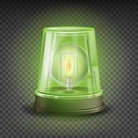 Green Flasher Siren Vector. Realistic Object. Light Effect. Rotation Beacon. Warning And Emergency Flashing Siren. Isolated On Transparent Background Illustration vector