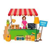 Garage Sale Vector. Assorted Household Items. Flat Cartoon Illustration vector