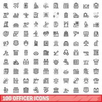 100 officer icons set, outline style vector