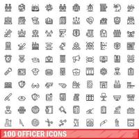 100 officer icons set, outline style vector
