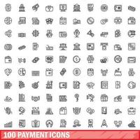 100 payment icons set, outline style vector