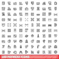 100 payment icons set, outline style vector