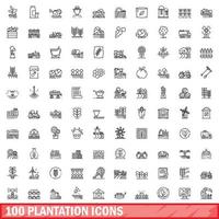 100 iconos de plantación establecidos, estilo de esquema vector