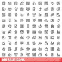 100 conjunto de iconos de venta, estilo de esquema vector