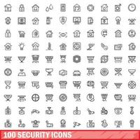 100 security icons set, outline style vector