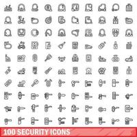 100 iconos de seguridad establecidos, estilo de esquema vector