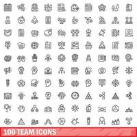 100 team icons set, outline style vector