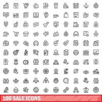 100 conjunto de iconos de venta, estilo de esquema vector