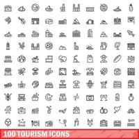 100 tourism icons set, outline style vector