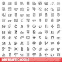 100 traffic icons set, outline style vector