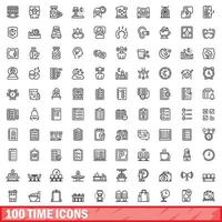 100 time icons set, outline style vector