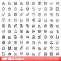 100 time icons set, outline style vector