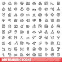 100 training icons set, outline style vector