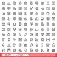 100 training icons set, outline style vector
