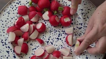 Fresh sliced radishes ready for cooking video