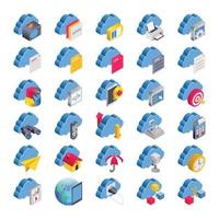 Isometric 3d icons for cloud computing. vector