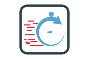 Clock icon illustration with arrow and speed. suitable for fast time icon. solid icon style. Simple vector design editable