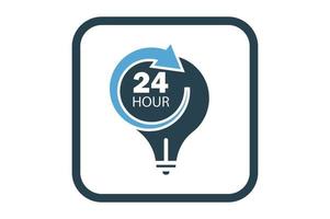 Light bulb icon illustration with arrow and 24 hour. suitable for time management icon. solid icon style. Simple vector design editable