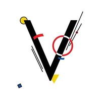 Capital letter V made up of simple geometric shapes, in Suprematism style