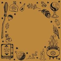 Witchcraft, magic background for witches and wizards. Hand drawn magic tools, concept of witchcraft. vector