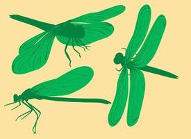 set green dragonfly symbol elements for design vector