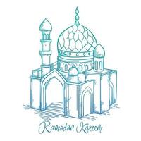 Mosque for ramadan kareem template in hand drawn design with gradient design vector