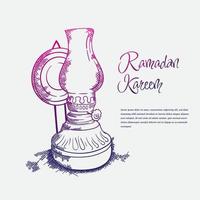 Ramadan Kareem design with hand drawn of vintage lantern in gradient color and white background vector