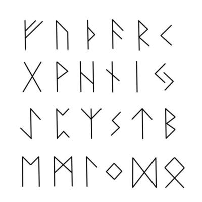 Old runes, ancient Scandinavian alphabet vector illustration, hand drawn typography, occult letters, mystical signs, esoteric concept