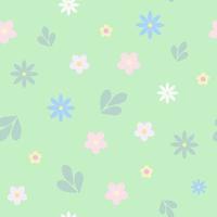 Floral seamless pattern, simple ornament of white daisy flowers in random order on the light green background, repeat vector illustration for textile, gift paper