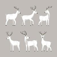Set of cute cartoon white deer in Scandinavian style. Vector hand-drawn animals for childish prints on gray background.