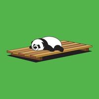 un panda bebé duerme sobre una tabla de madera vector