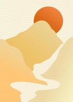 cartel de ilustración de paisaje de gradiente de montaña. fondo boho moderno con sol y montañas, decoración de pared minimalista. impresión de arte vectorial a4 vector