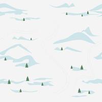 Seamless pattern of winter snowy hills. Travel landscape, winter skiing resort. Mountain panorama. Vector art print